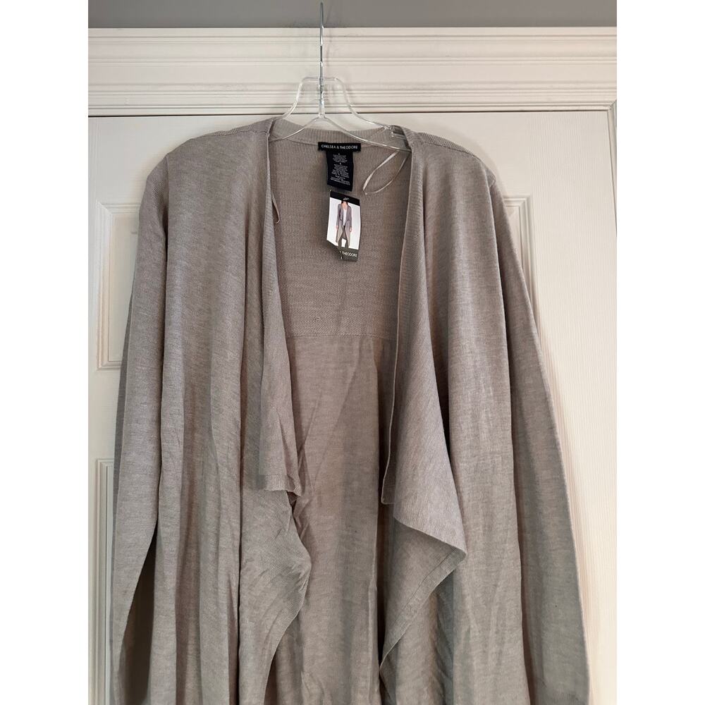 Chelsea & Theodore NWT Oatmeal Heather Open Front Knit Sweater LARGE - Picture 7 of 11